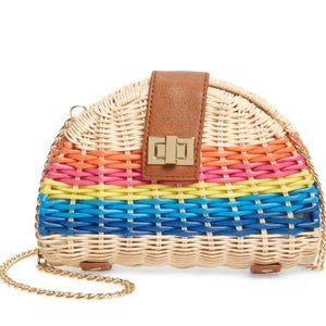 BP.  Rainbow Stripe Straw Crossbody Bag